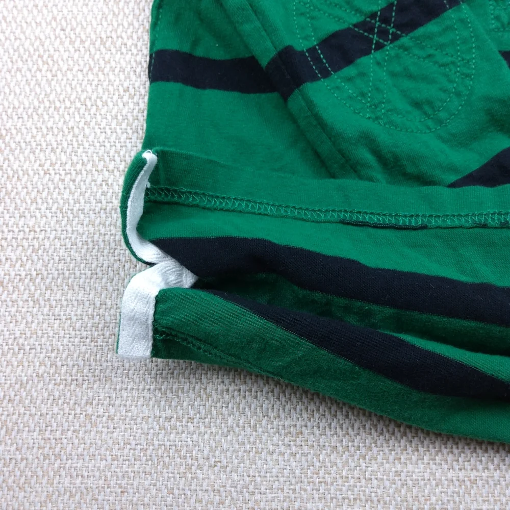 Polo Ralph Lauren, Hoodie L/S Collared Rugby Shirt ,Green W/ Black Stripes, Sz 4